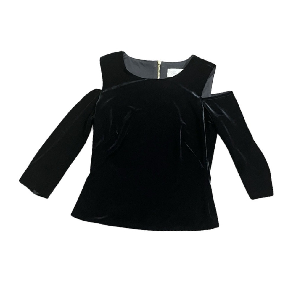 Eliza J Black Velvet Cold Shoulder Top Gold Zip Back Women's Size 6